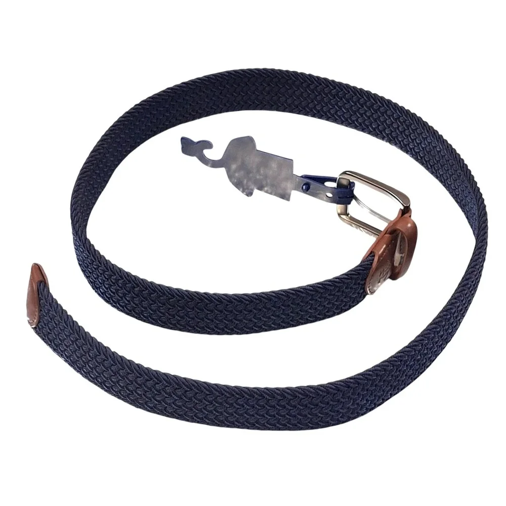 Original Penguin Mens Braided Elastic Belt Navy Blue Brown HN86103 Size M 34-36